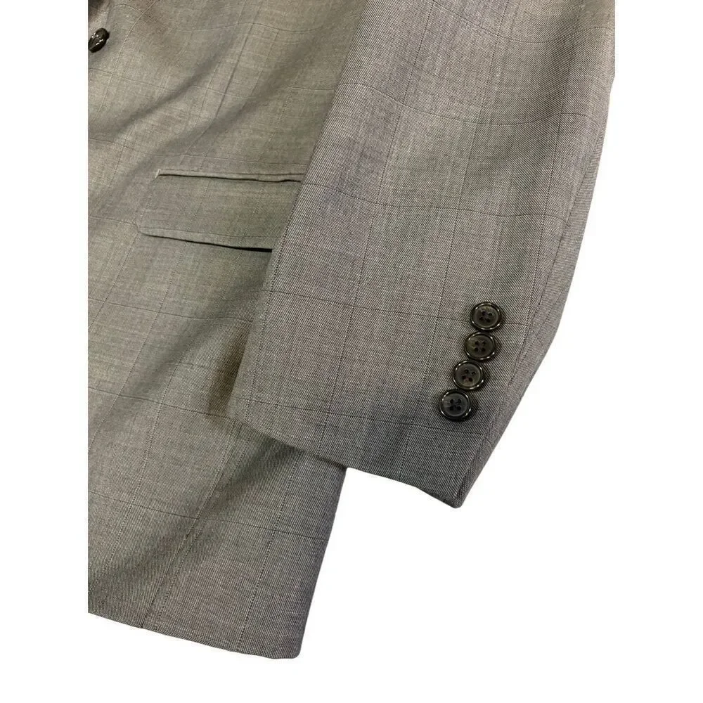 Lauren Ralph Lauren Wool Blazer Men 44L Gray Windowpane Sport Coat Jacket
